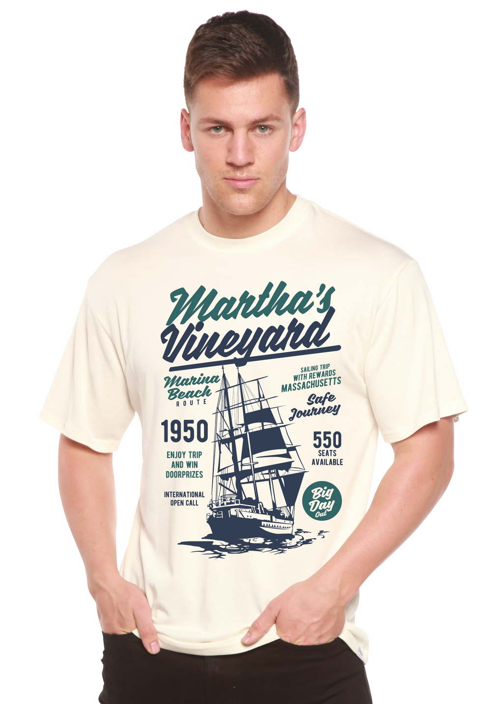 Martha's vineyard Men's Bamboo Viscose/Organic Cotton Short Sleeve Graphic T-Shirt Spun Bamboo