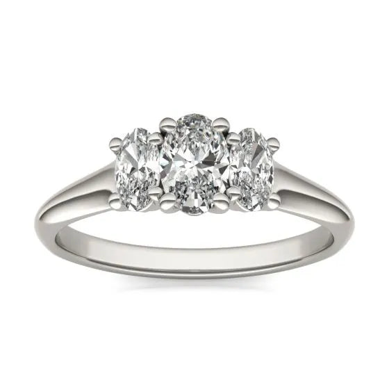 1 CTW Oval Lab Grown Diamond Three Stone Engagement Ring 14K White Gold (G-VS) VossAgin