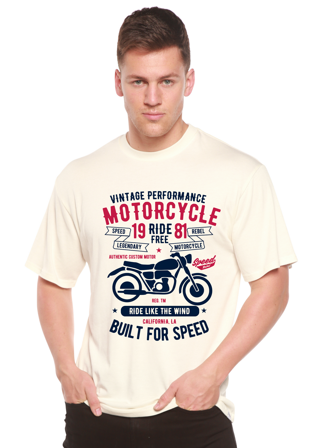Motorcycle Ride Free Men's Bamboo Viscose/Organic Cotton Short Sleeve Graphic T-Shirt Spun Bamboo