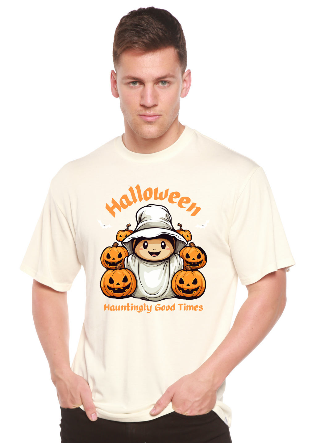 Halloween Hauntingly Good Times Day Men's Bamboo Viscose/Organic Cotton Short Sleeve Graphic T-Shirt Spun Bamboo