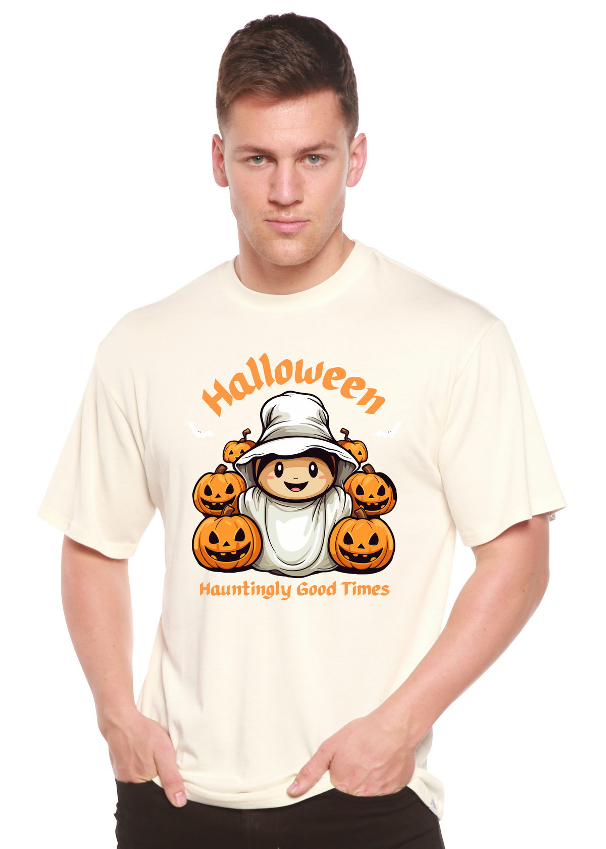 Halloween Hauntingly Good Times Day Men's Bamboo Viscose/Organic Cotton Short Sleeve Graphic T-Shirt Spun Bamboo