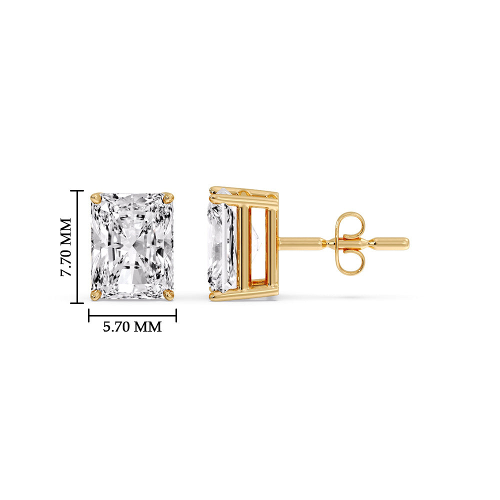 IGI Certified Basket Stud Earrings Set With Radiant Cut Diamonds