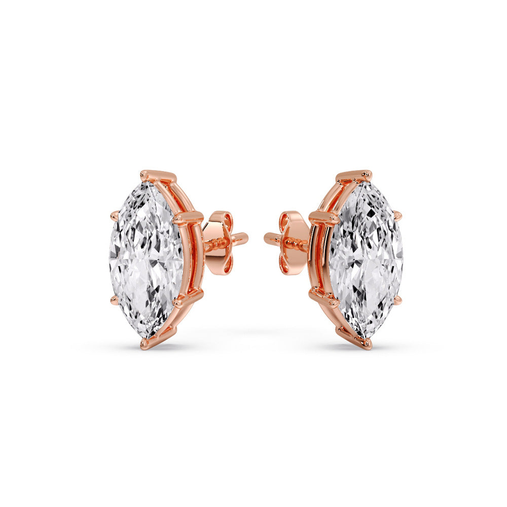 6 Prong Marquise Diamonds Solitaire Stud Earring in Basket Setting