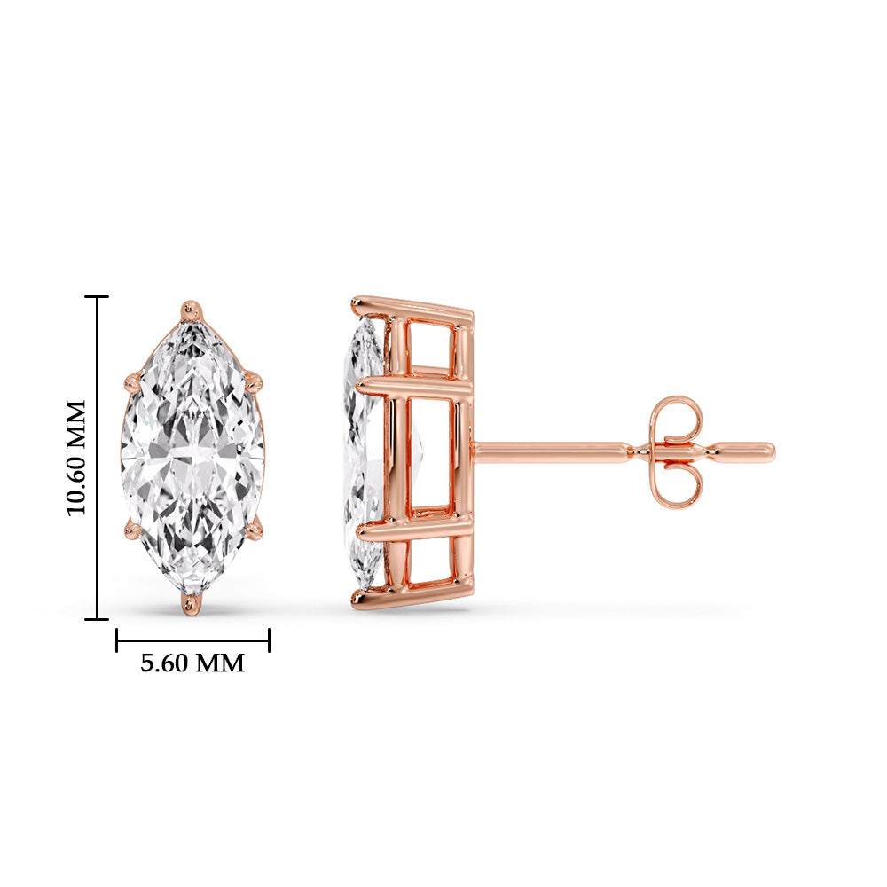 6 Prong Marquise Diamonds Solitaire Stud Earring in Basket Setting