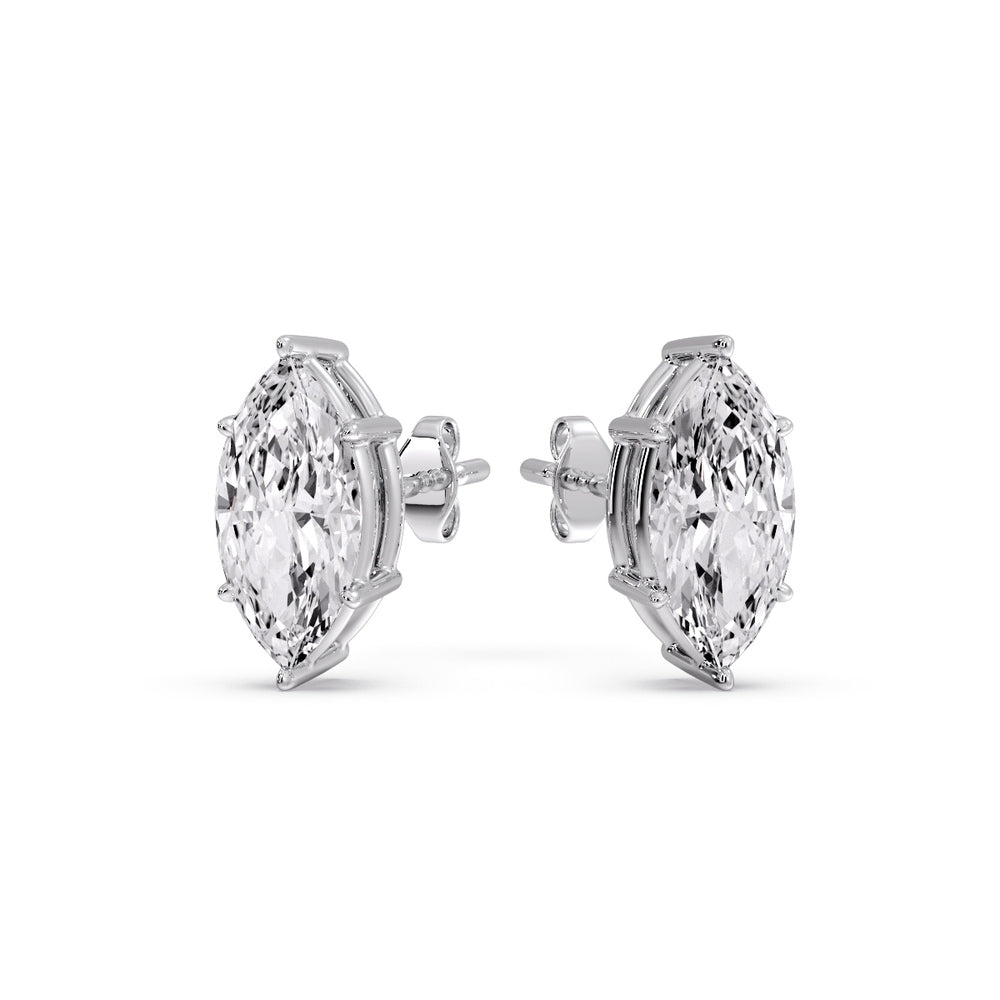 6 Prong Marquise Diamonds Solitaire Stud Earring in Basket Setting