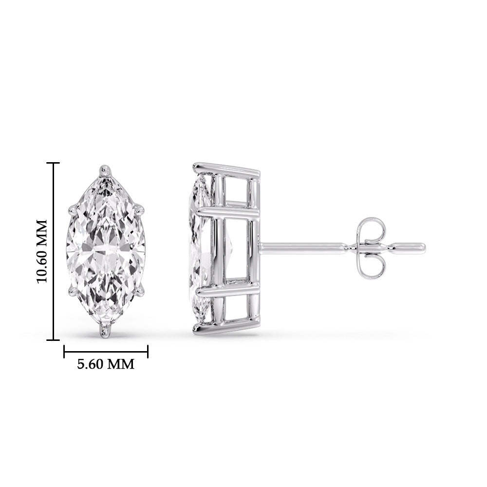 6 Prong Marquise Diamonds Solitaire Stud Earring in Basket Setting