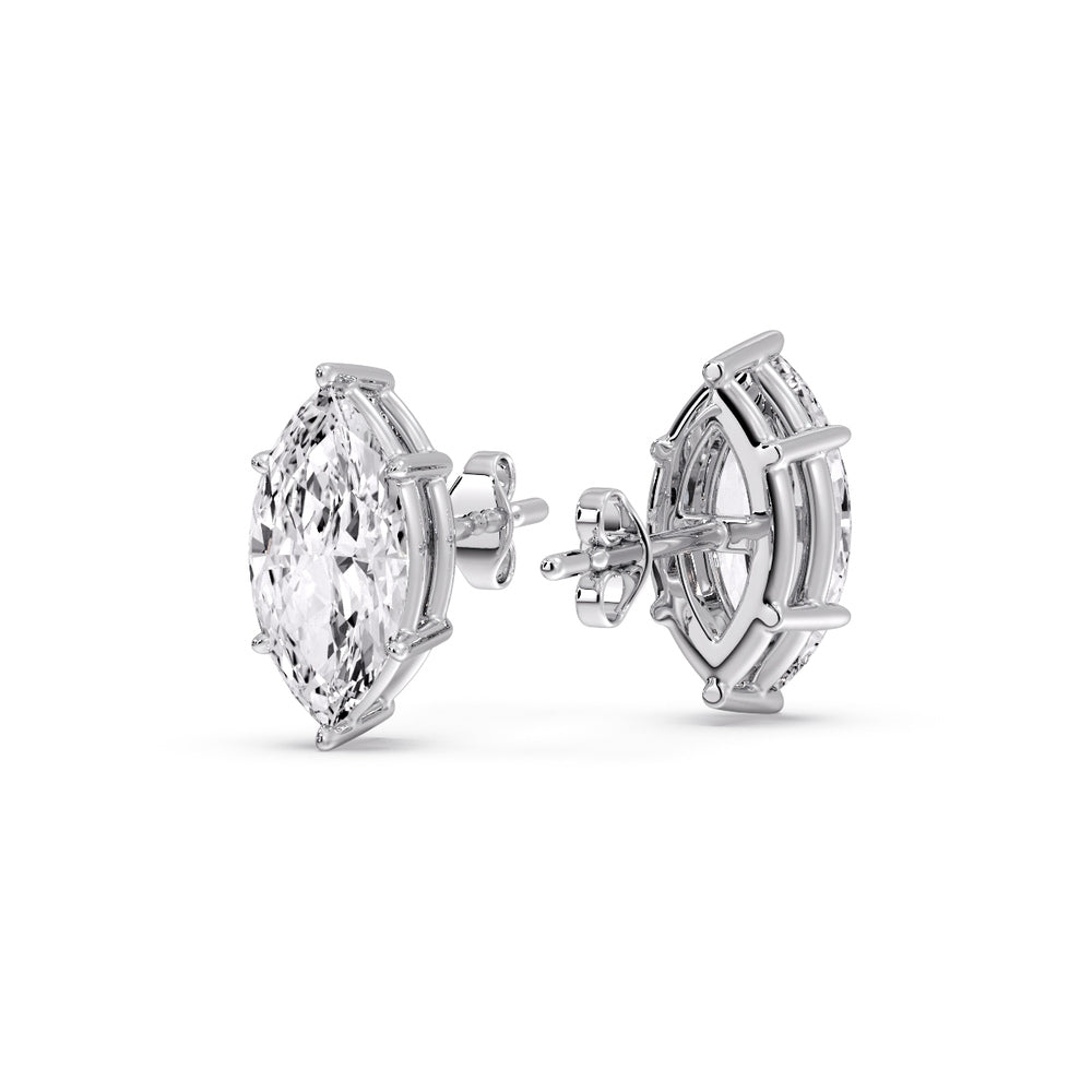 6 Prong Marquise Diamonds Solitaire Stud Earring in Basket Setting