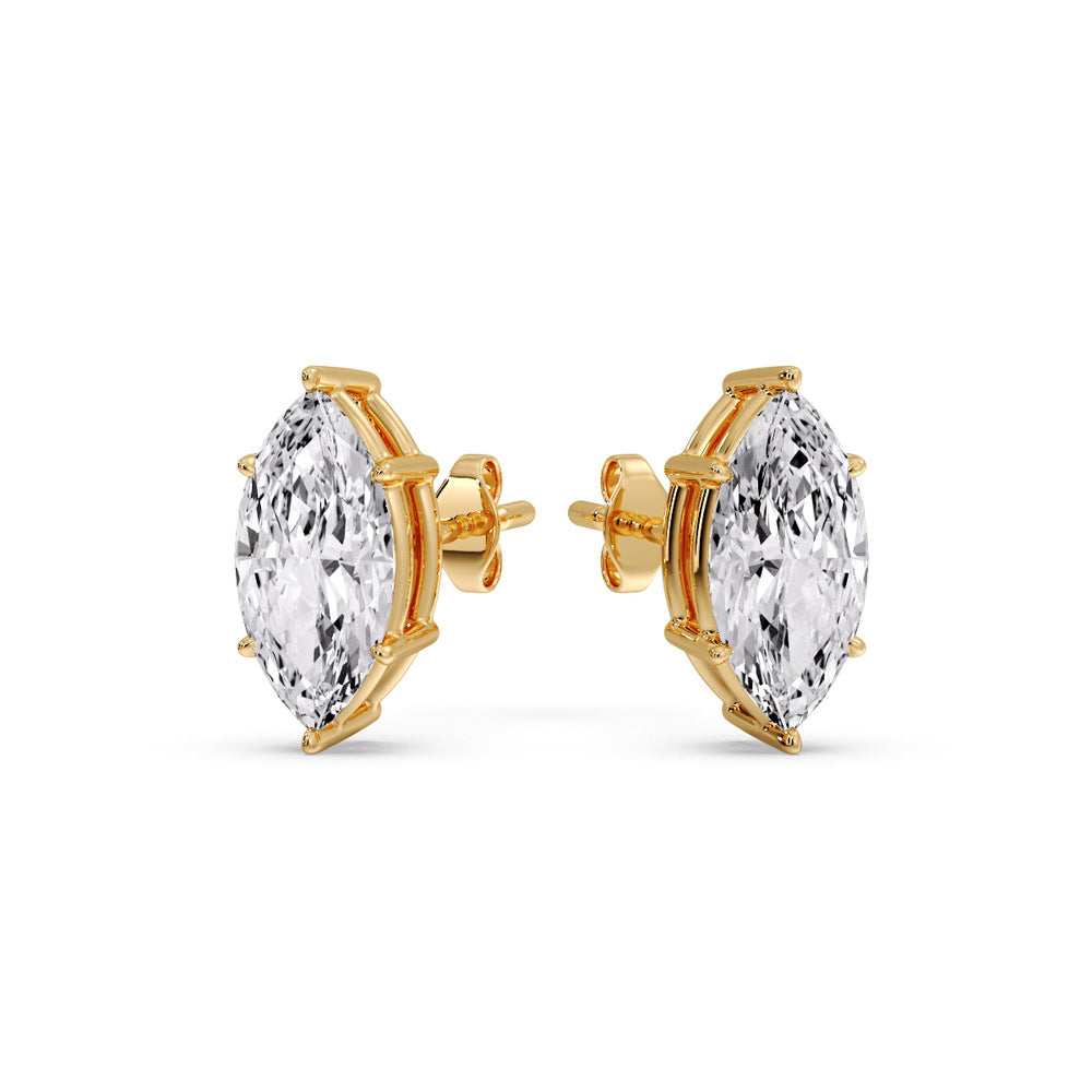 6 Prong Marquise Diamonds Solitaire Stud Earring in Basket Setting