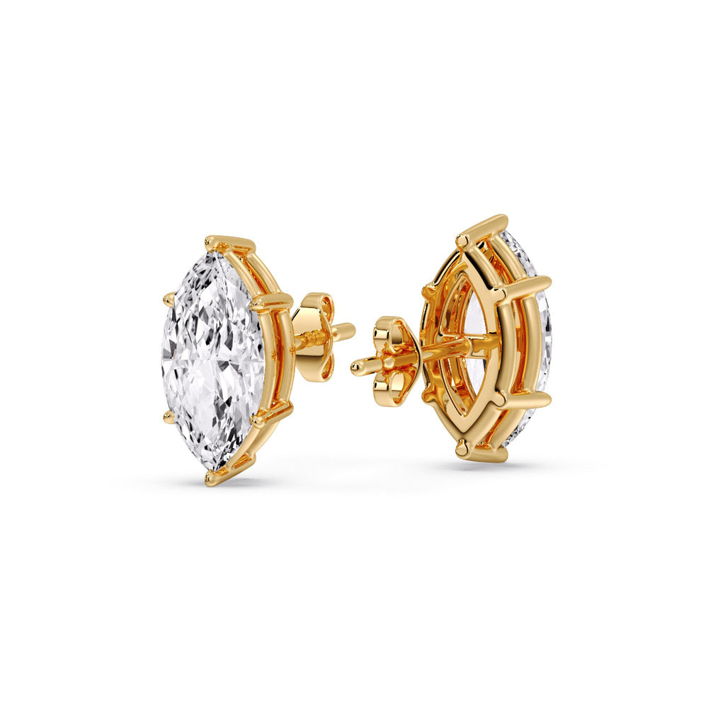 6 Prong Marquise Diamonds Solitaire Stud Earring in Basket Setting