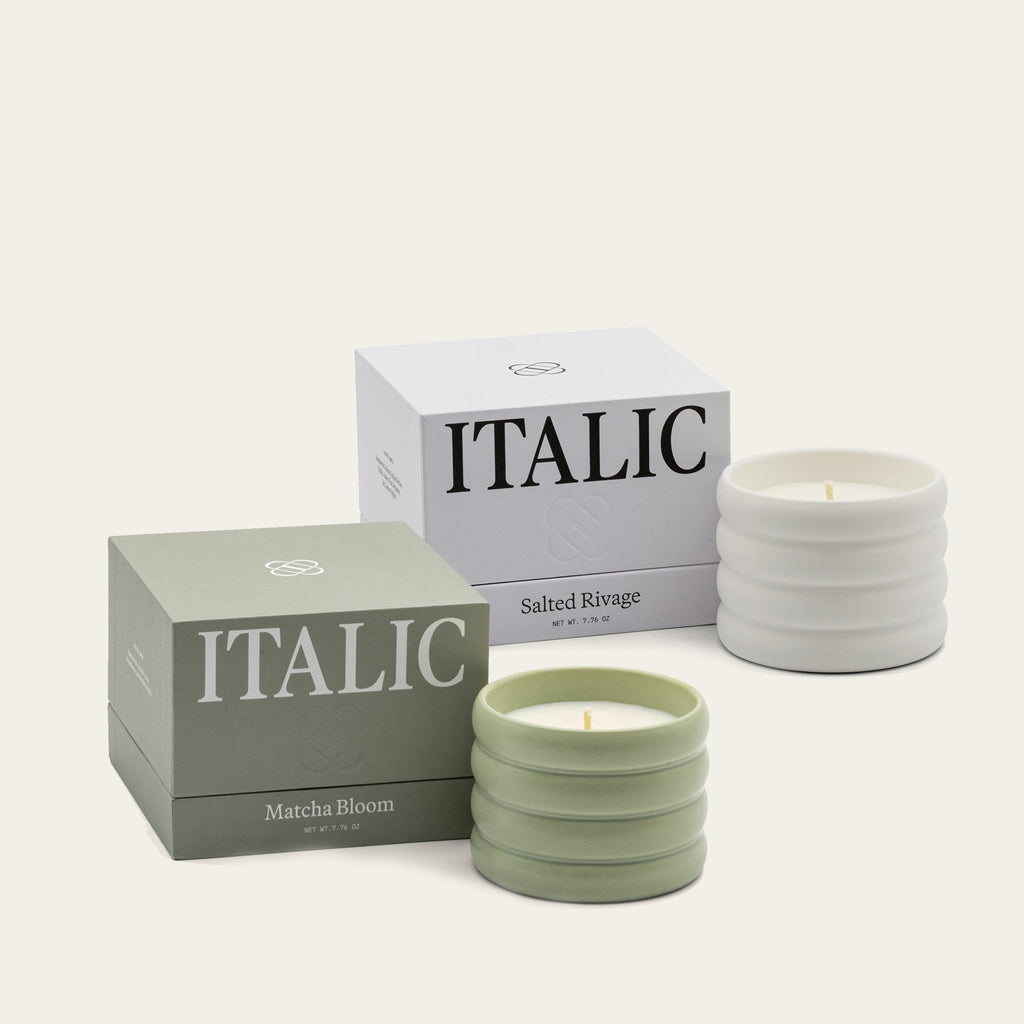 Soy Wax Ceramic Candle & Wick Trimmer Set Italic