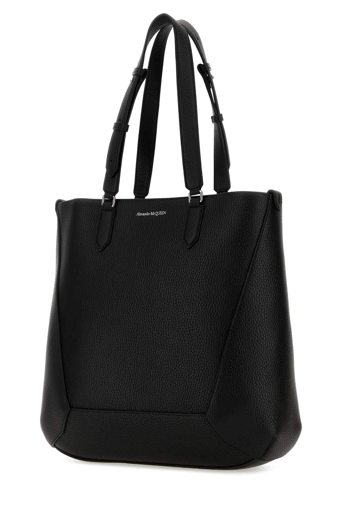 Alexander Mcqueen Men Black Leather Medium Edge Shopping Bag