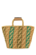 Fendi Men Embroidered Raffia Ff Shopper Shopping Bag