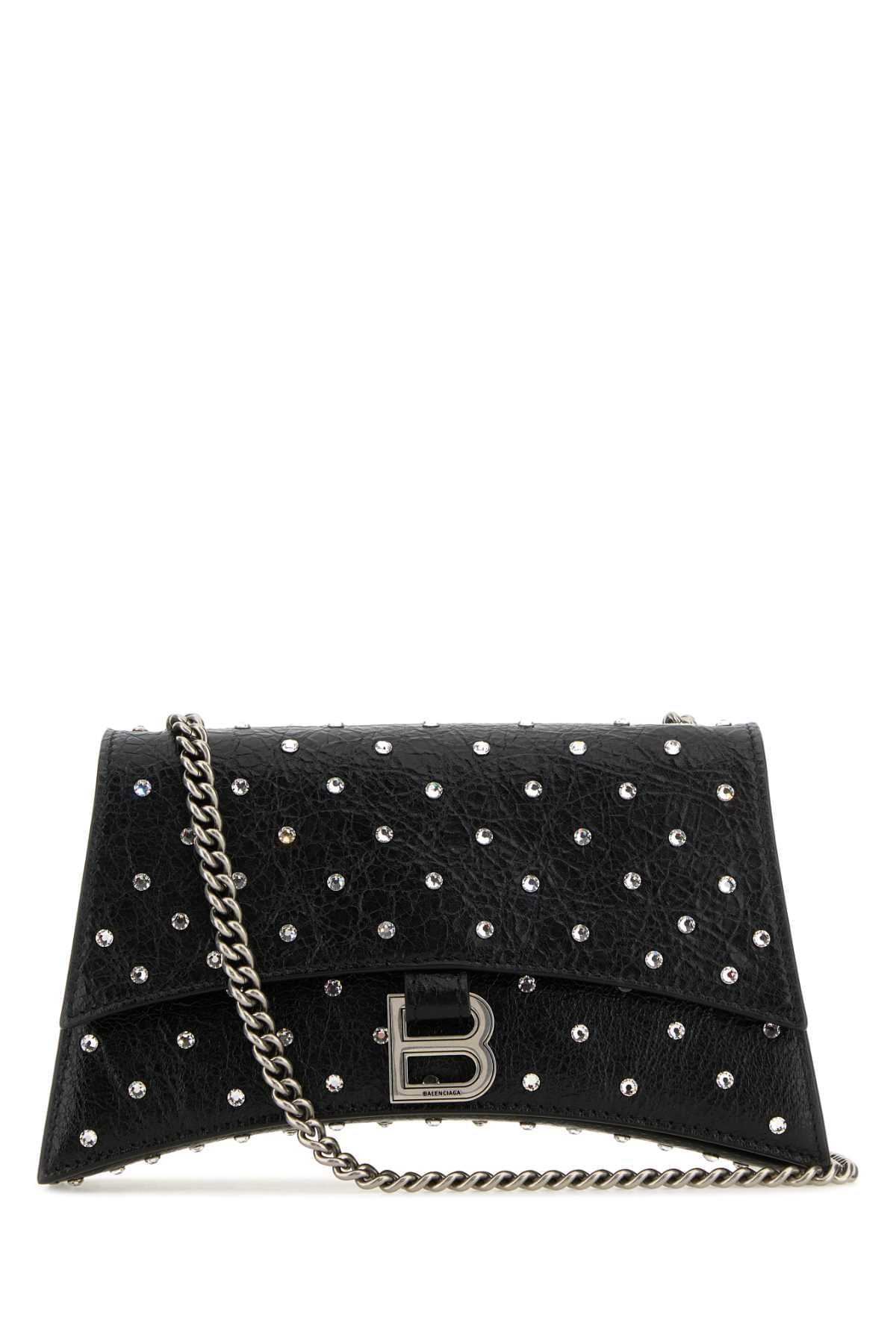 Balenciaga Women Black Leather Crush Xs Shoulder Bag