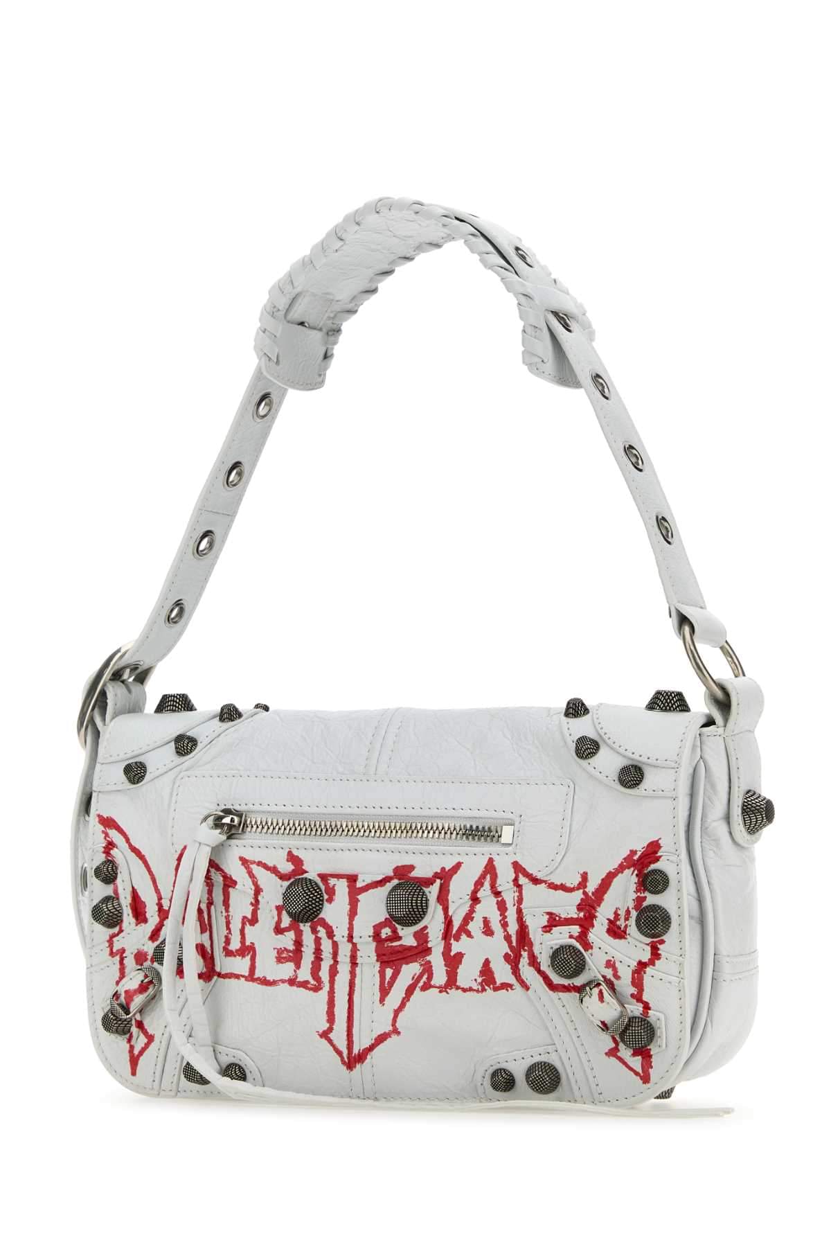 Balenciaga Men White Leather Le Cagole Xs Diy Metal Crossbody Bag