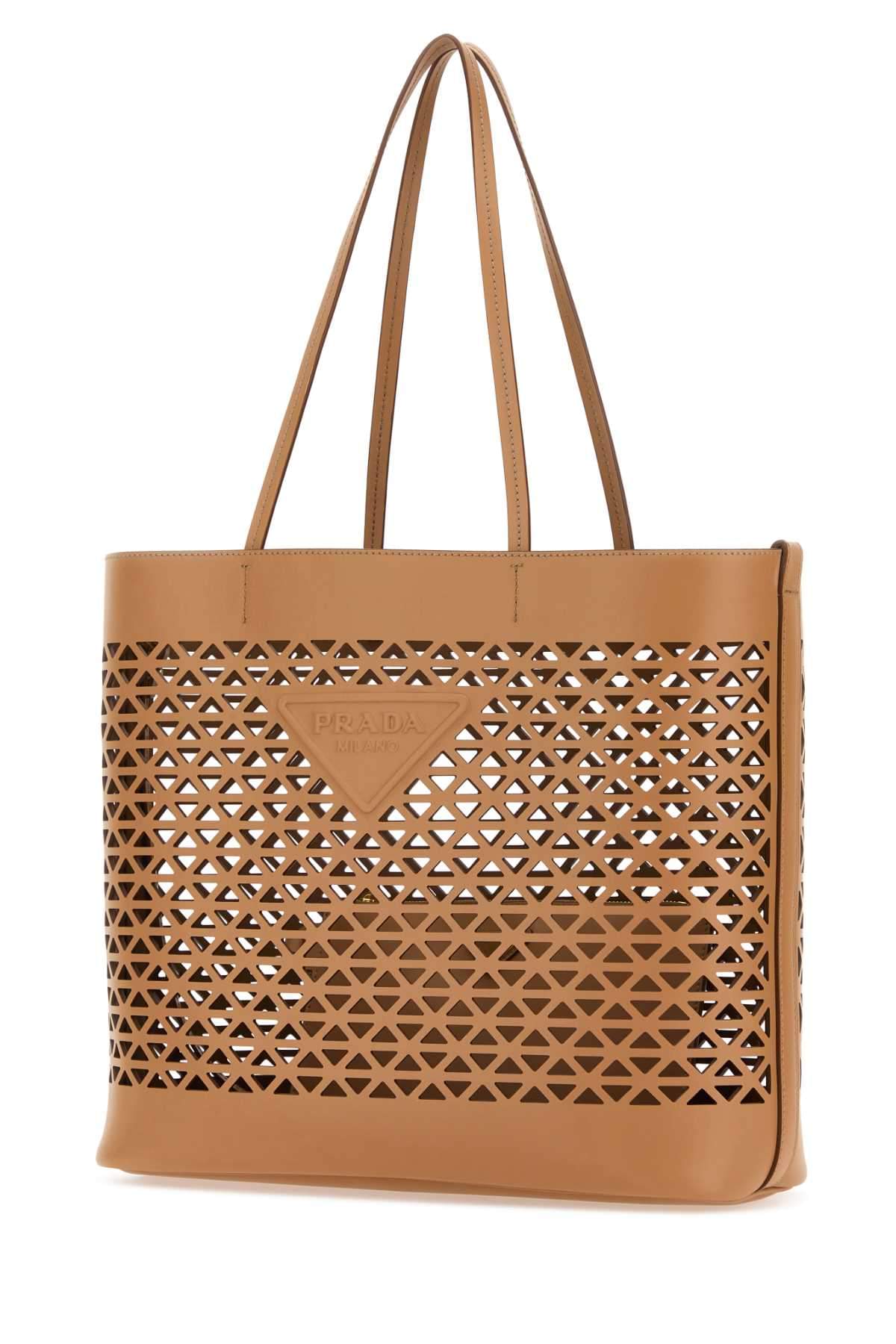Prada Women Sand Leather Shopping Bag