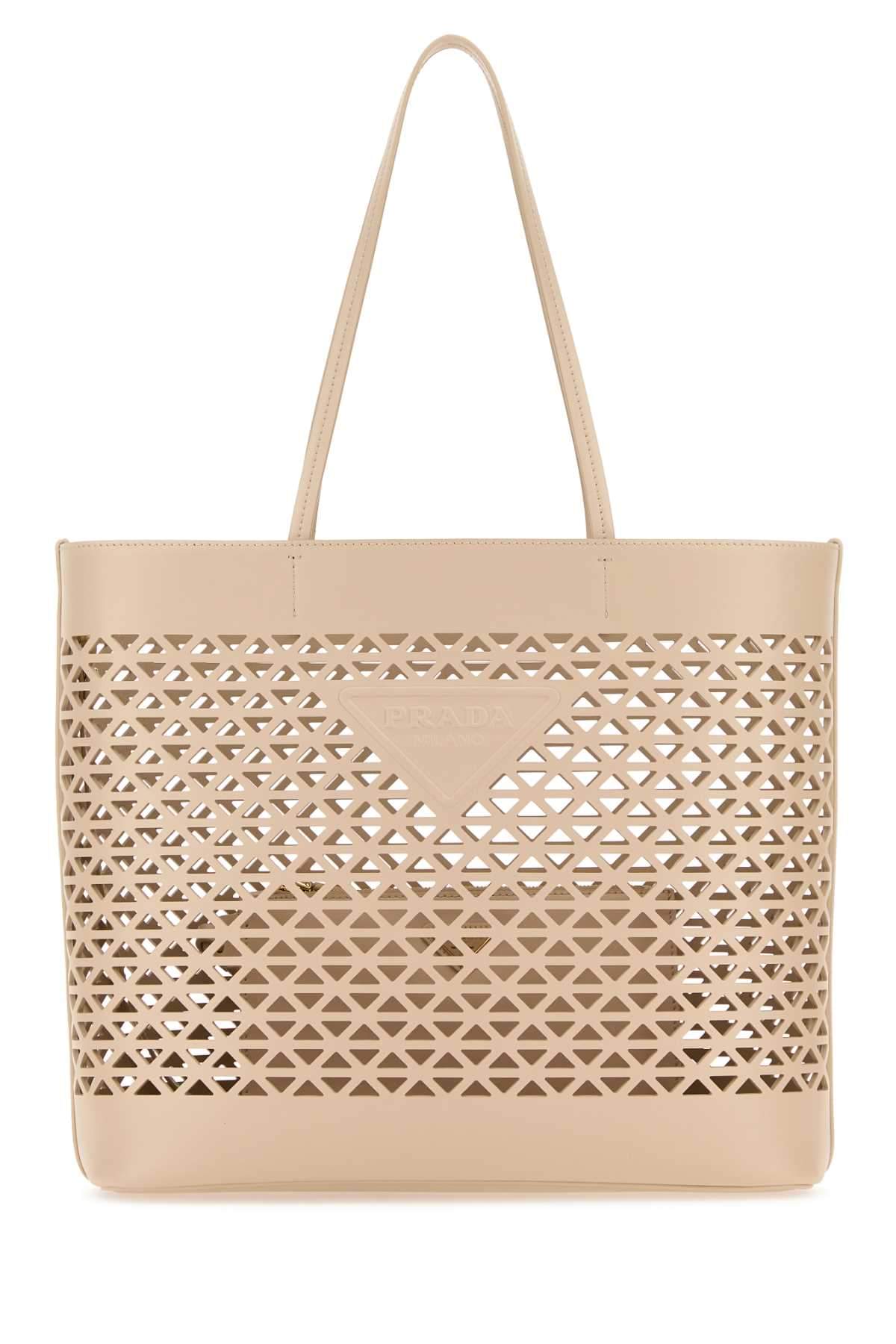 Prada Women Sand Leather Shopping Bag