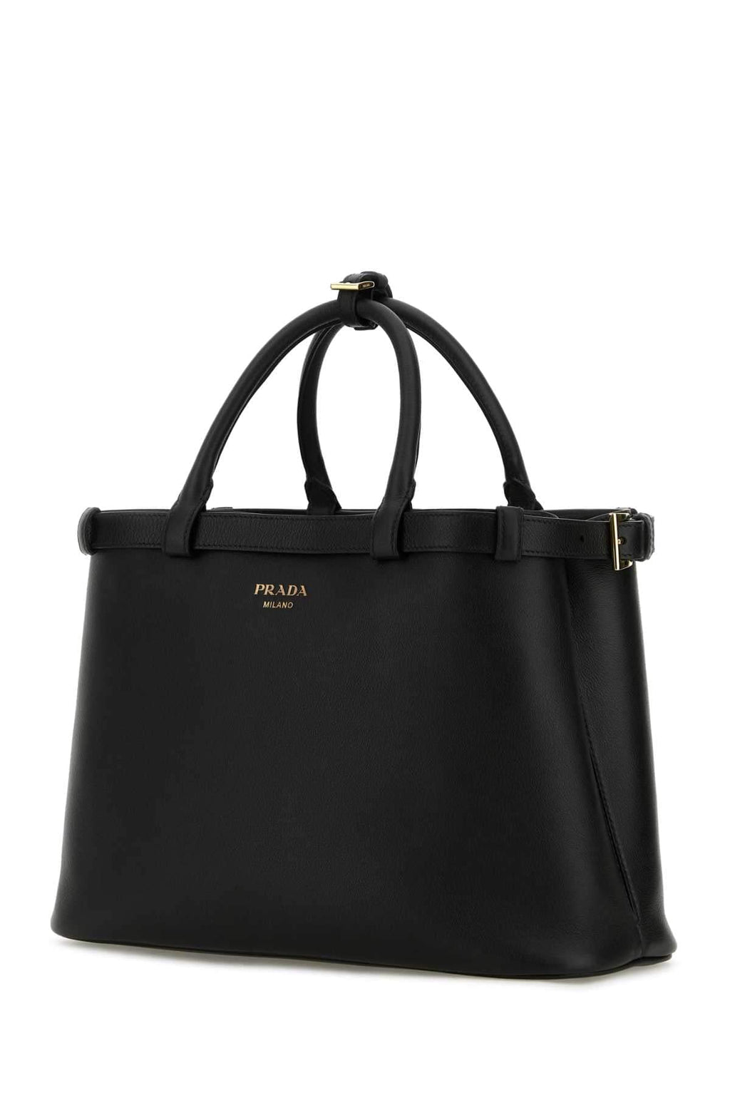 Prada Women Black Leather Medium Prada Buckle Handbag