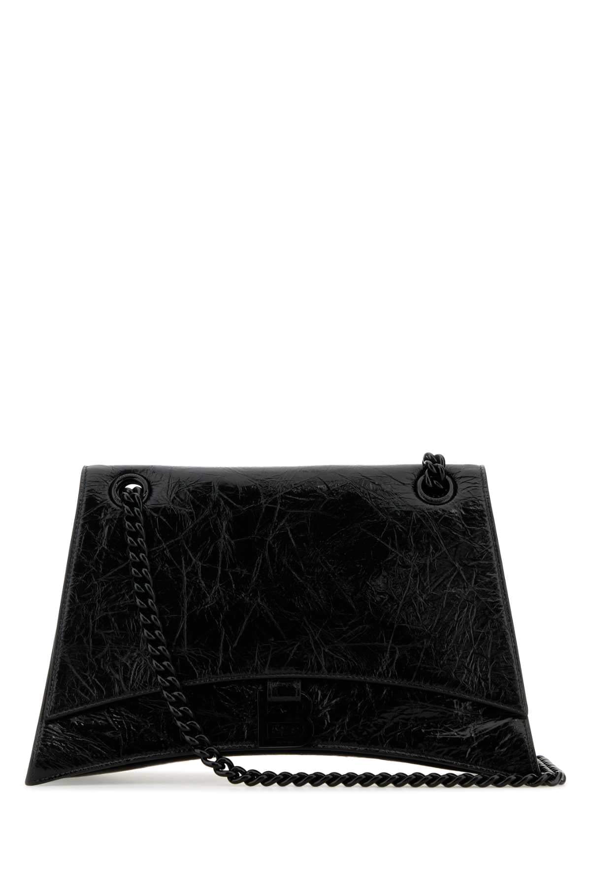 Balenciaga Women Black Leather Medium Crush Shoulder Bag