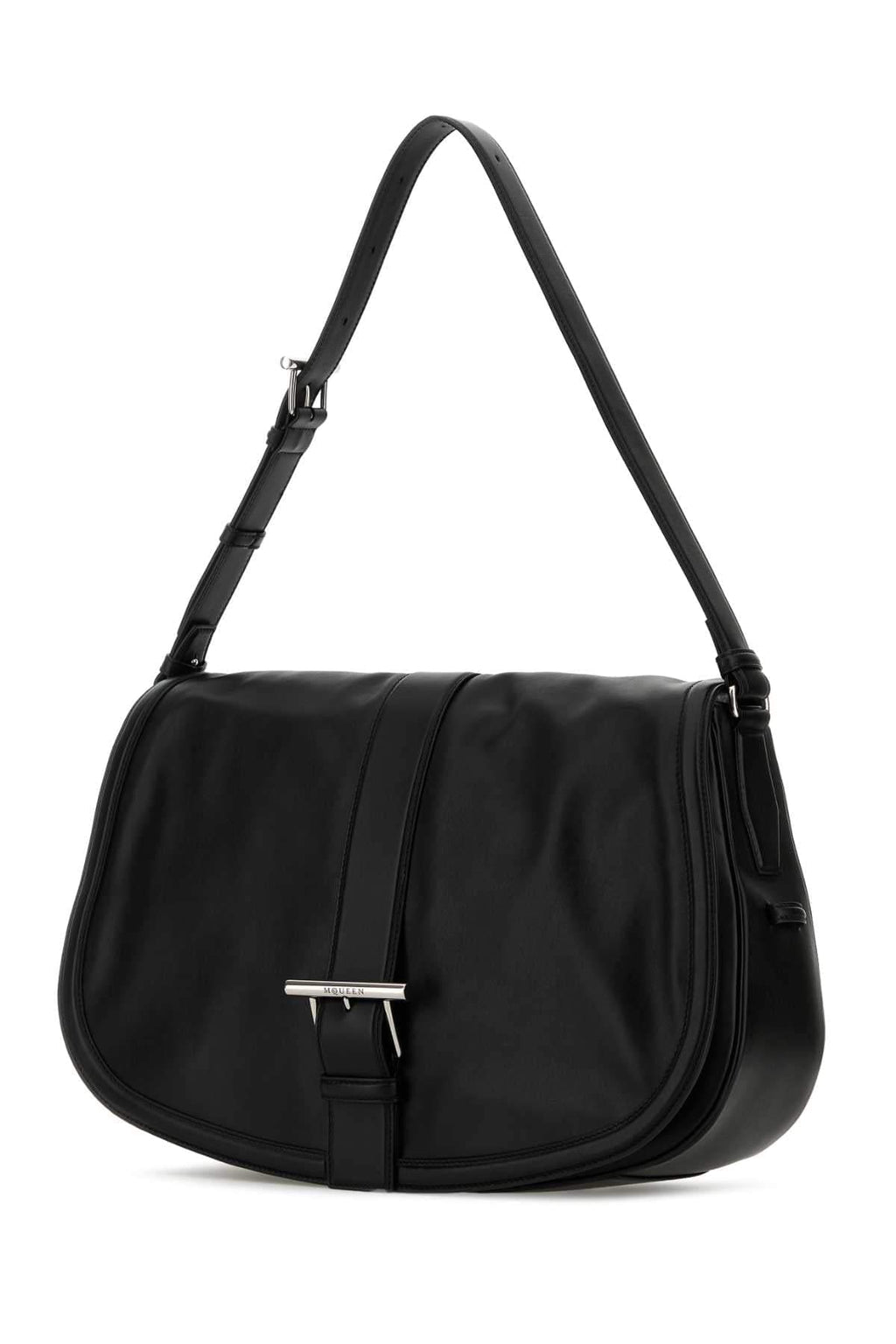 Alexander Mcqueen Men Black Leather Maxi Satchel Shoulder Bag