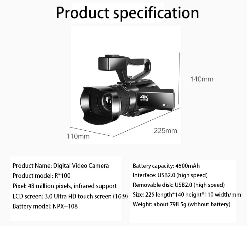 New Handheld High-Definition Digital Video Camera 4K Conference Camera Recorder Short Video Camera Dv