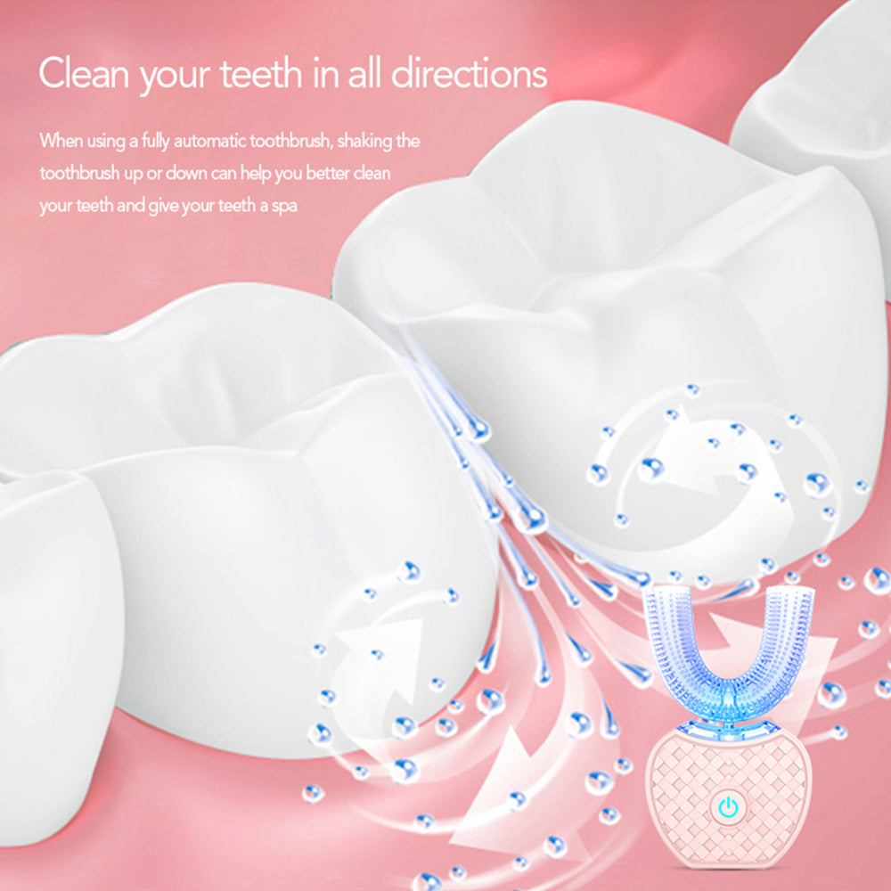 360 Degrees Intelligent Automatic Electric  Toothbrush Waterproof U Type Tooth Brush Whitening Blue Light USB Charging