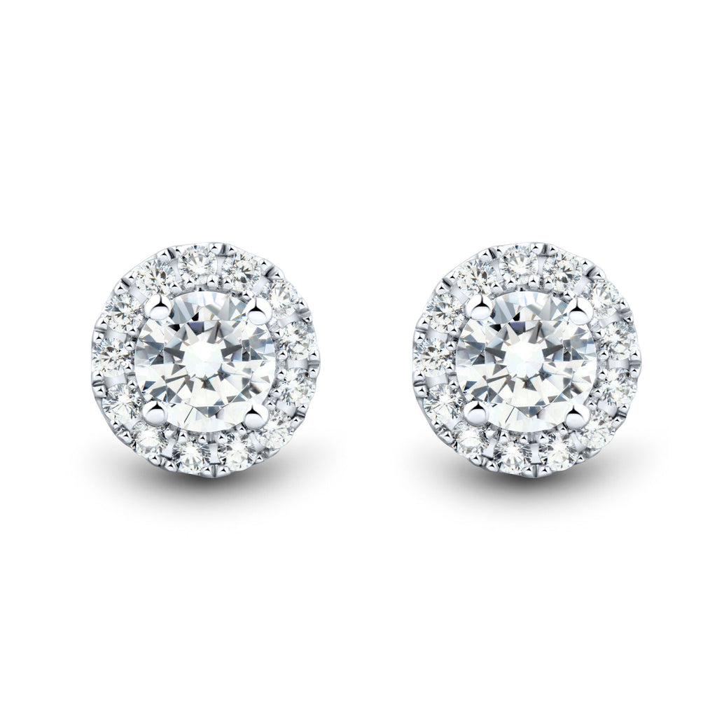 2 CTW AGI Certified Lab Grown Diamond Halo Earrings in 14K White Gold VossAgin