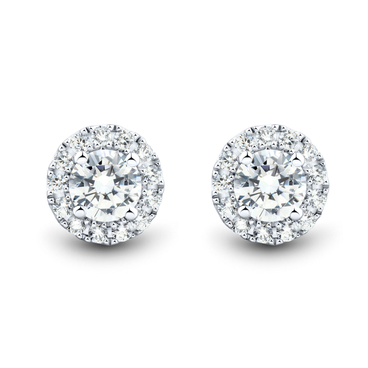2 CTW AGI Certified Lab Grown Diamond Halo Earrings in 14K White Gold VossAgin