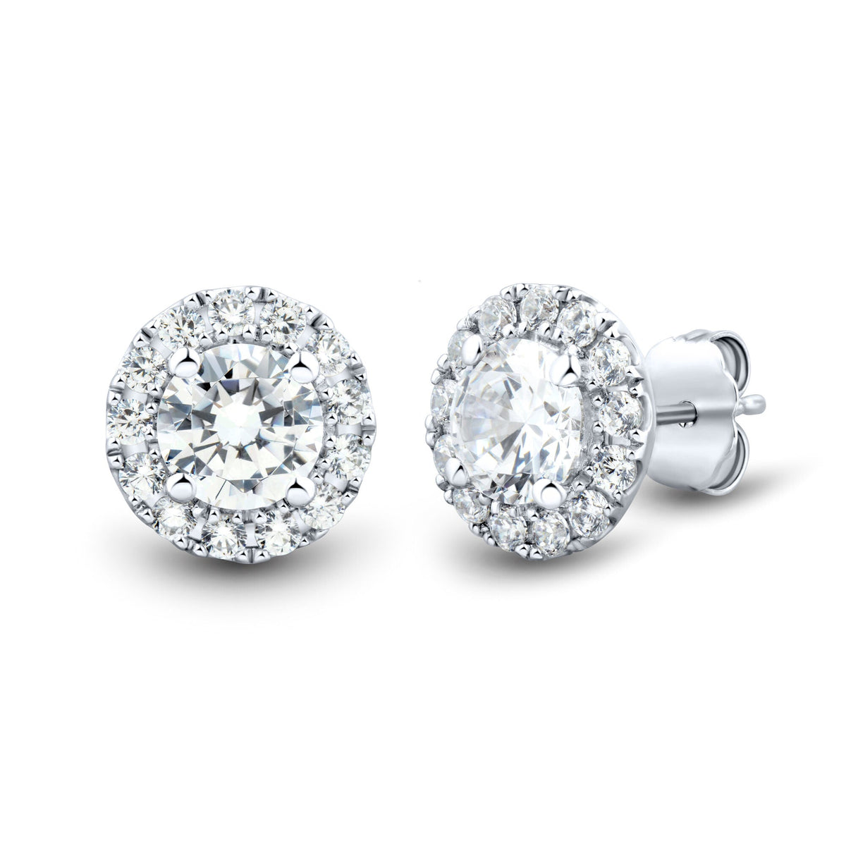 2 CTW AGI Certified Lab Grown Diamond Halo Earrings in 14K White Gold VossAgin