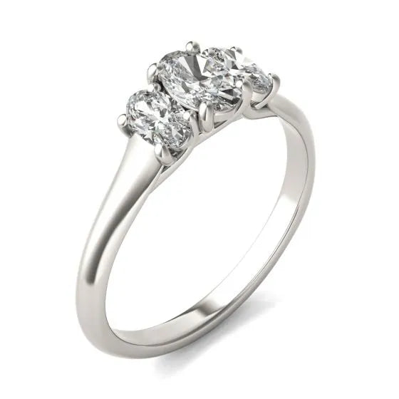 1 CTW Oval Lab Grown Diamond Three Stone Engagement Ring 14K White Gold (G-VS) VossAgin