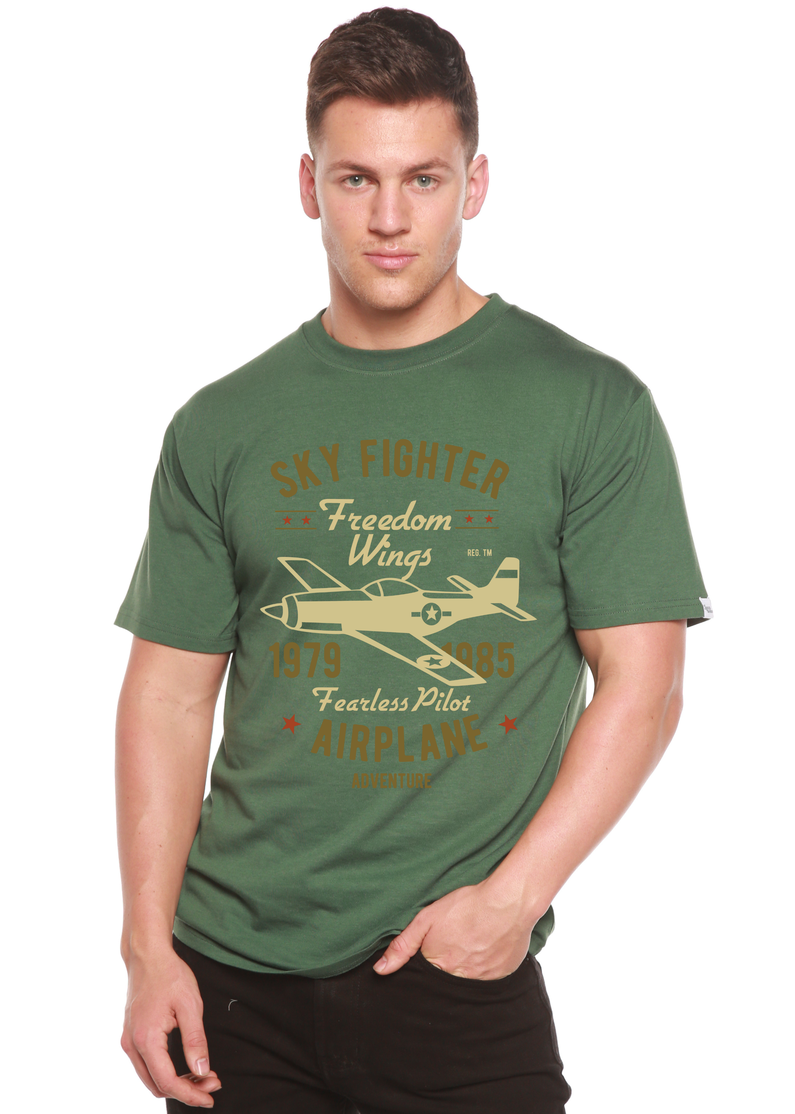 Sky Fighter Spun Bamboo® Men's Bamboo Viscose/Organic Cotton Short Sleeve Graphic T-Shirt Spun Bamboo