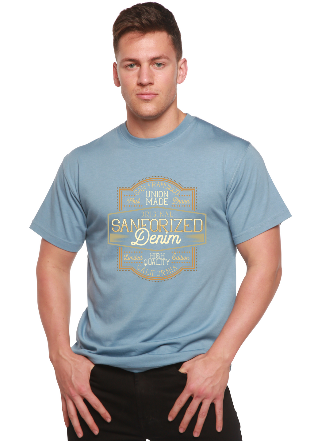 Original Sanforized Denim Men's Bamboo Viscose/Organic Cotton Short Sleeve Graphic T-Shirt Spun Bamboo