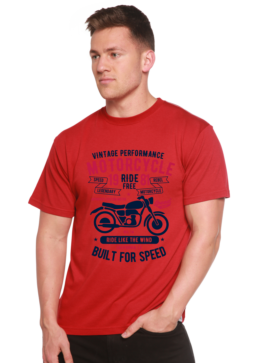 Motorcycle Ride Free Men's Bamboo Viscose/Organic Cotton Short Sleeve Graphic T-Shirt Spun Bamboo