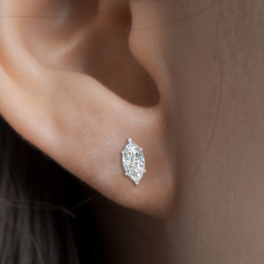6 Prong Marquise Diamonds Solitaire Stud Earring in Basket Setting