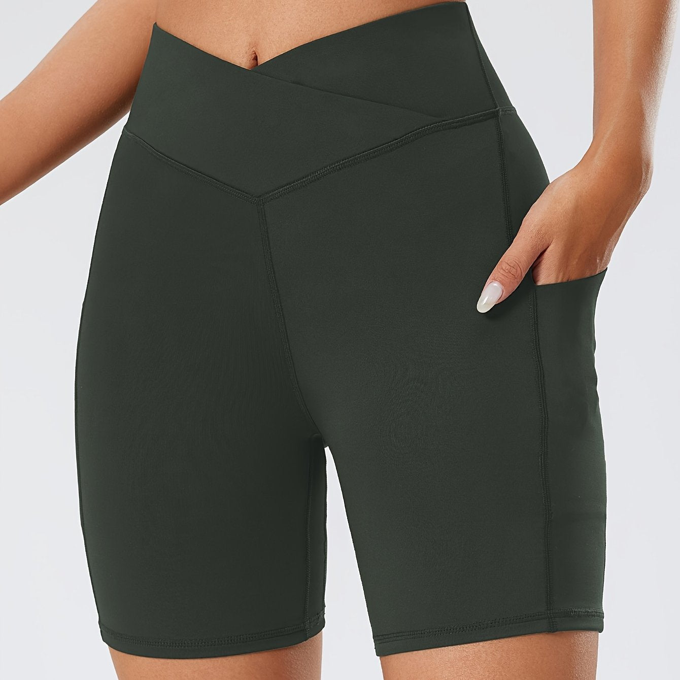Waist Yoga Shorts With Pocket Cross Waist Yoga Workout Social Buzz eSIMs