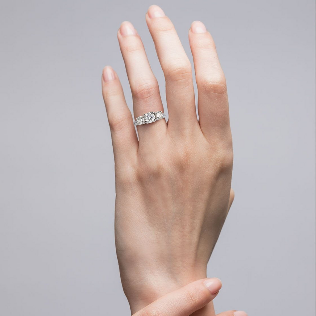3 CTW AGI Certified Lab Grown Diamond (G-VS) Three Stone Engagement Ring in of 14K Gold VossAgin