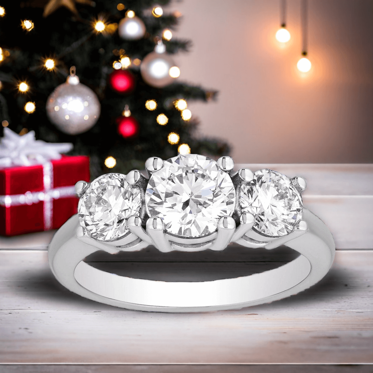 3 CTW AGI Certified Lab Grown Diamond (G-VS) Three Stone Engagement Ring in of 14K Gold VossAgin