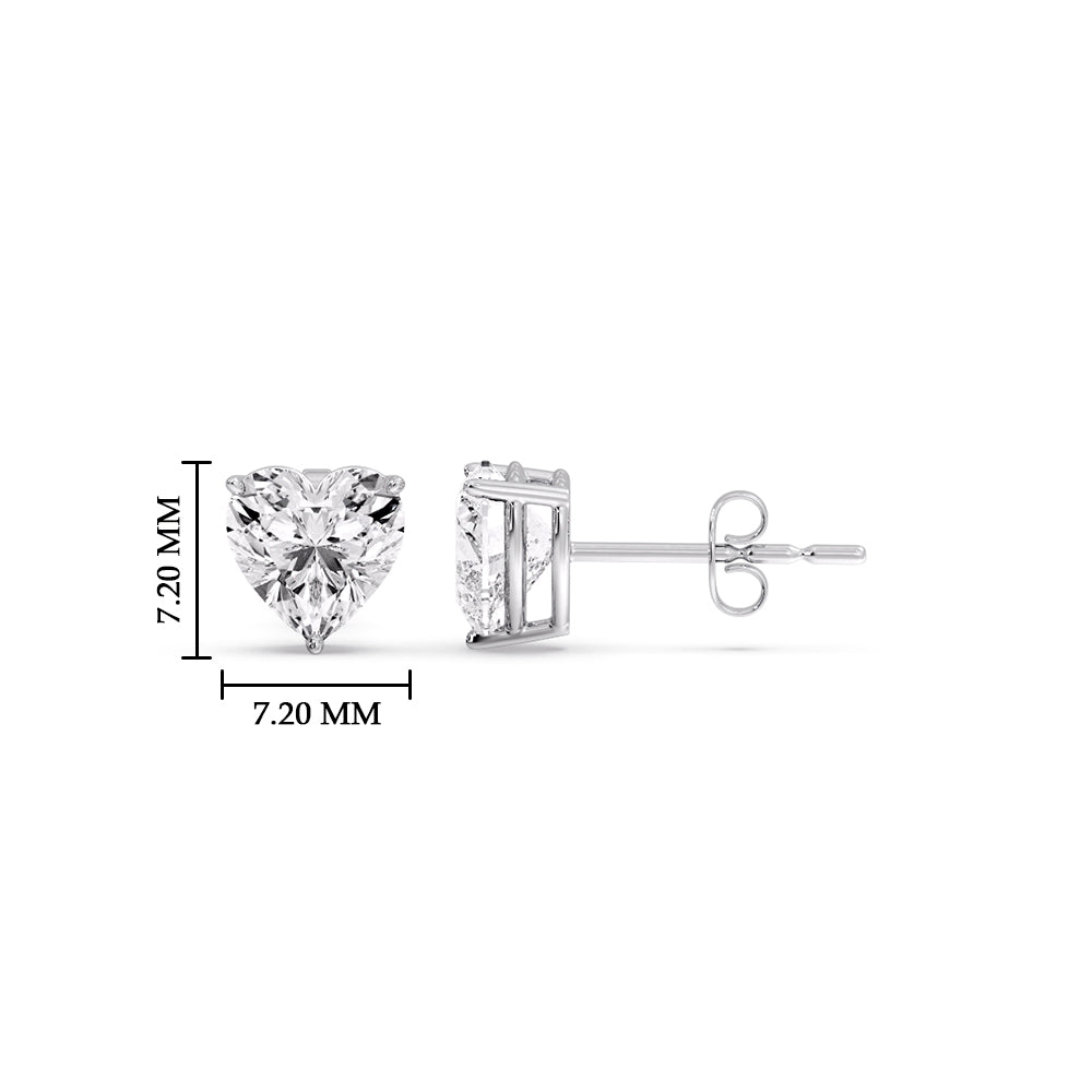 3 Prong Heart Shaped Diamond Solitaire Stud Earring in Basket Setting