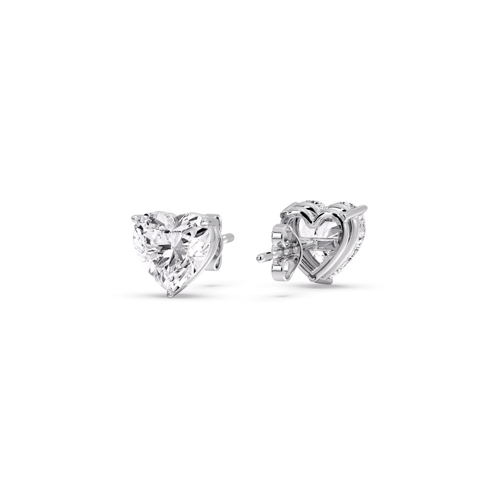 3 Prong Heart Shaped Diamond Solitaire Stud Earring in Basket Setting