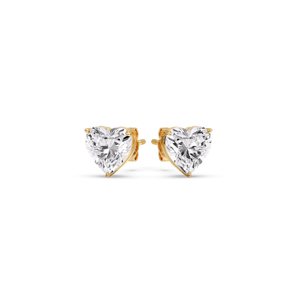 3 Prong Heart Shaped Diamond Solitaire Stud Earring in Basket Setting