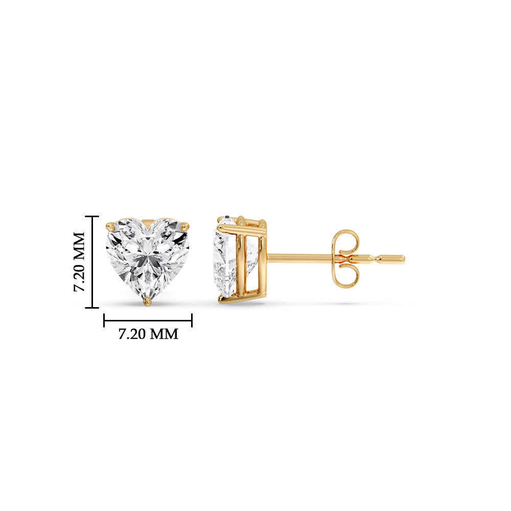 3 Prong Heart Shaped Diamond Solitaire Stud Earring in Basket Setting