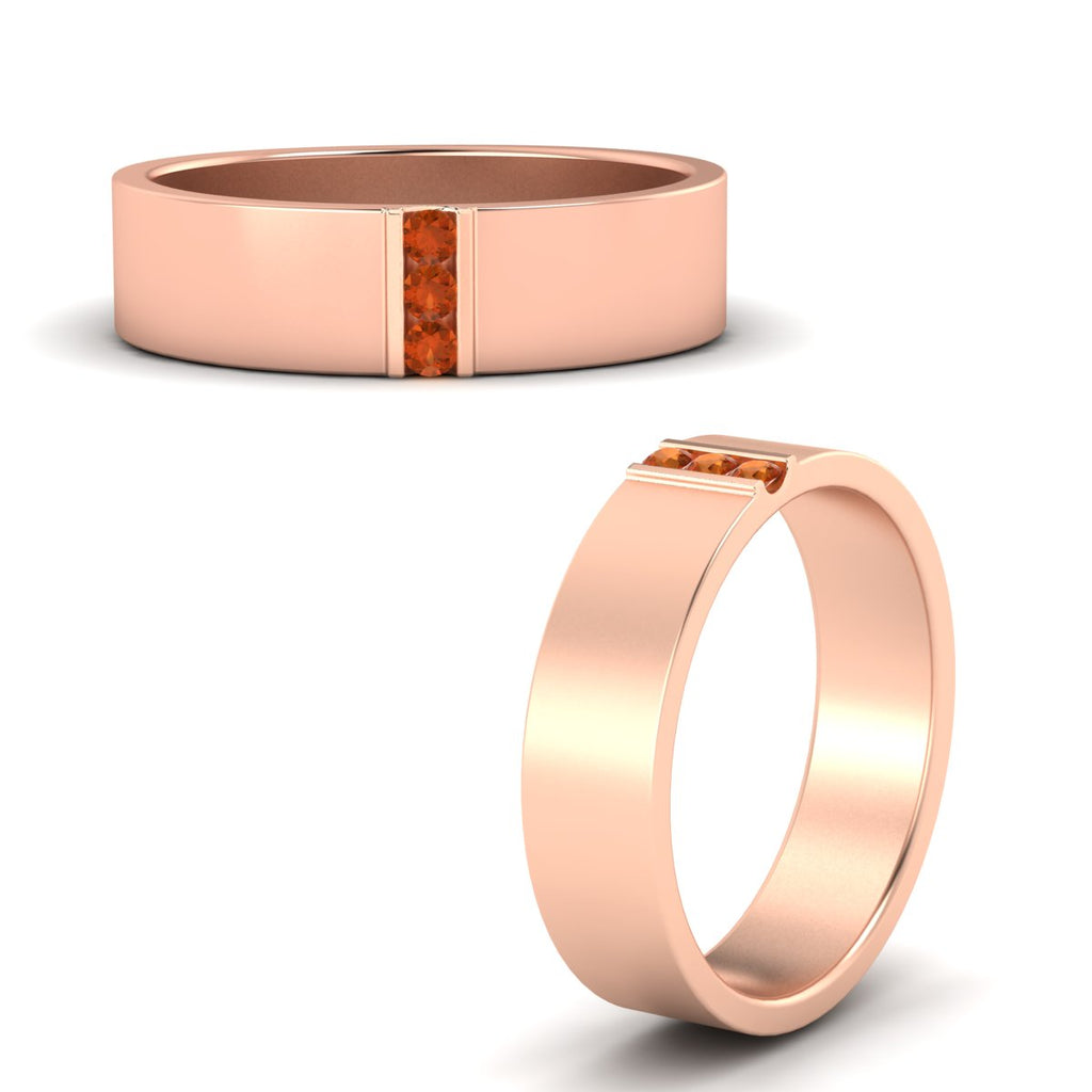 3 Stone Mens Flat Gemstone Band