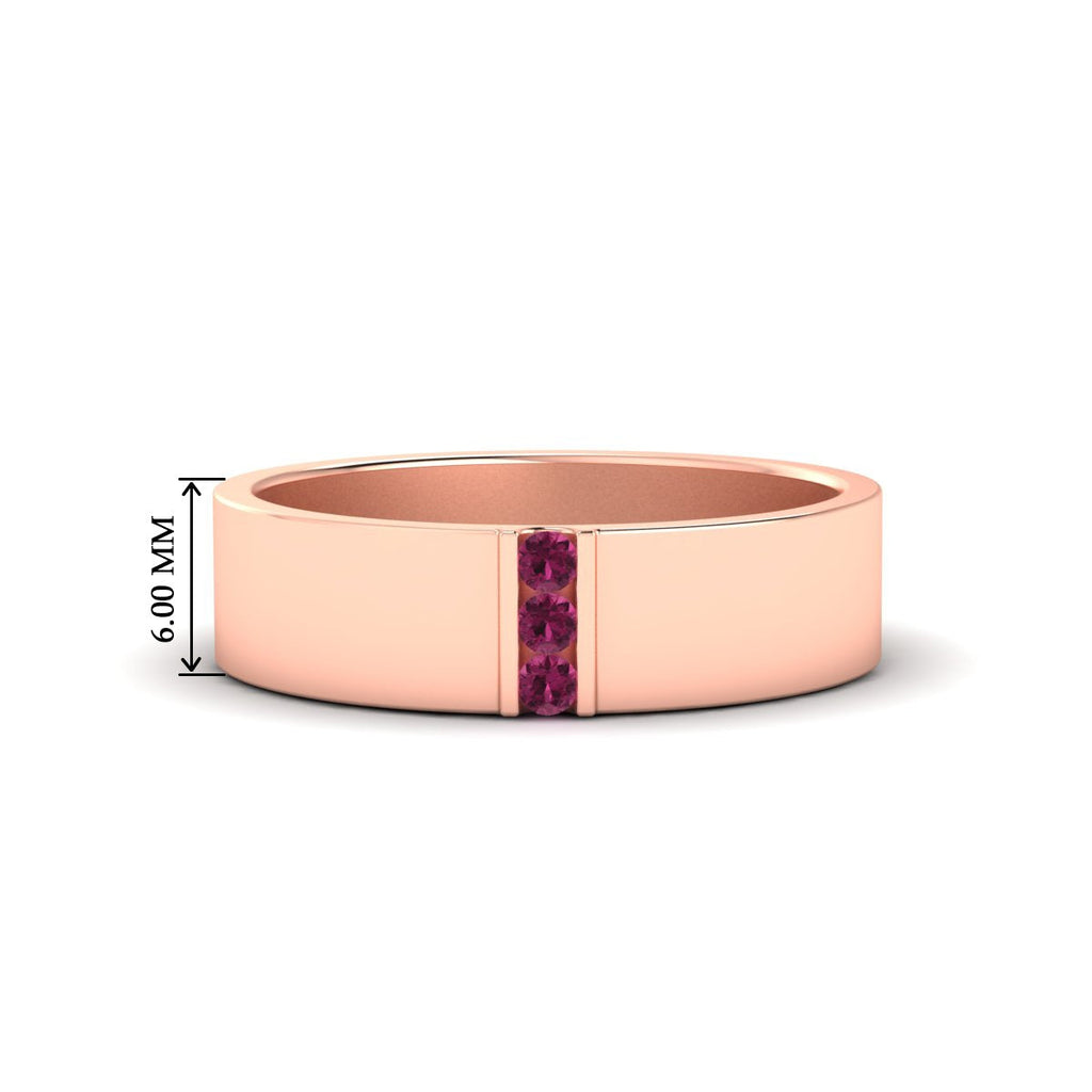3 Stone Mens Flat Gemstone Band
