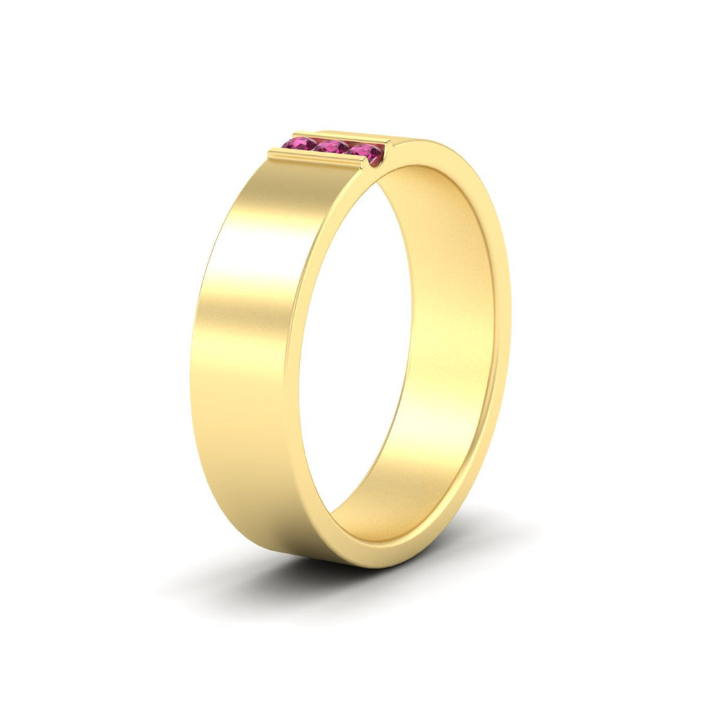 3 Stone Mens Flat Gemstone Band