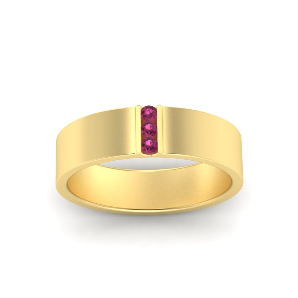 3 Stone Mens Flat Gemstone Band