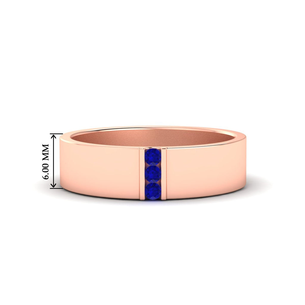 3 Stone Mens Flat Gemstone Band