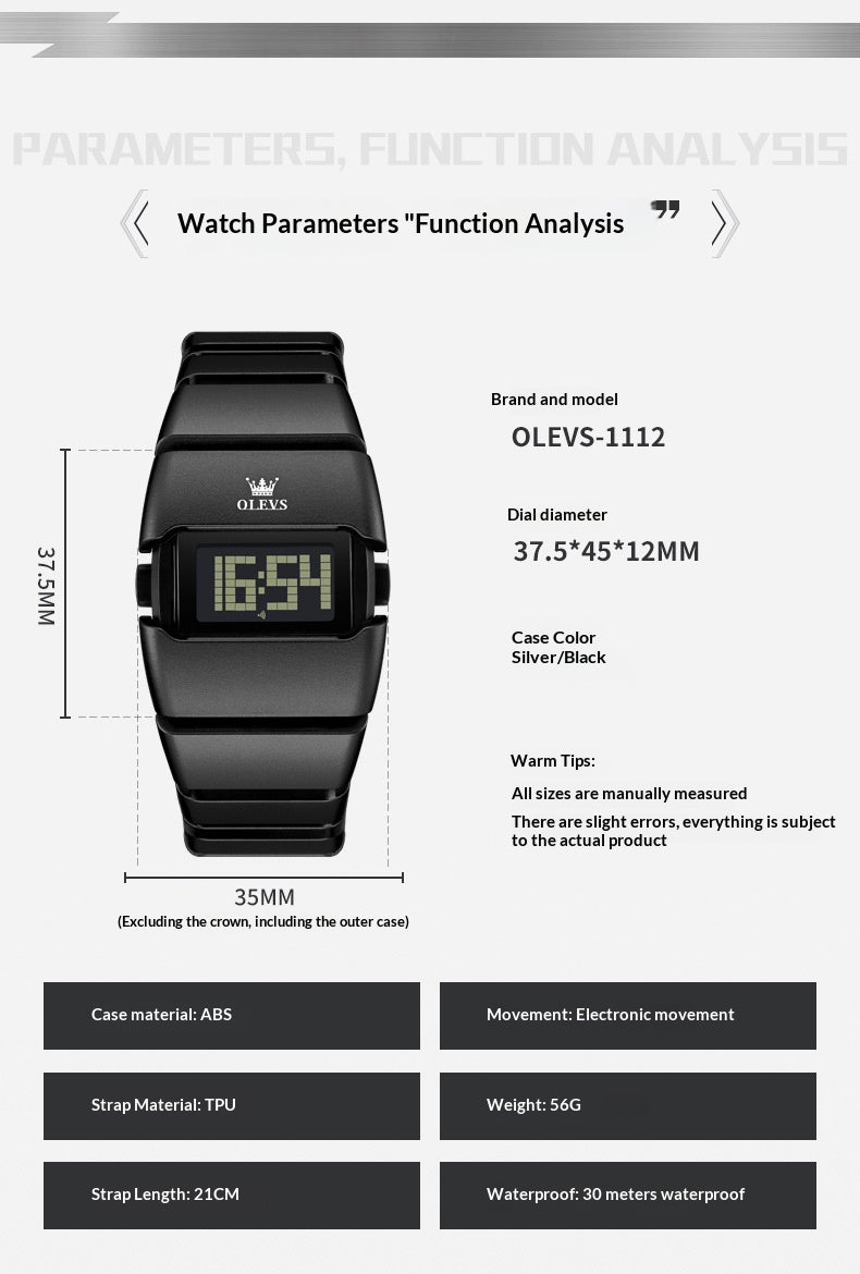 Fashionable Digital Display High-end Square-shaped Student Electronic Watch