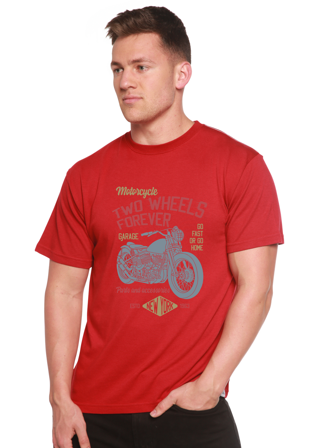 Two Wheels Forever Men's Bamboo Viscose/Organic Cotton Short Sleeve Graphic T-Shirt Spun Bamboo