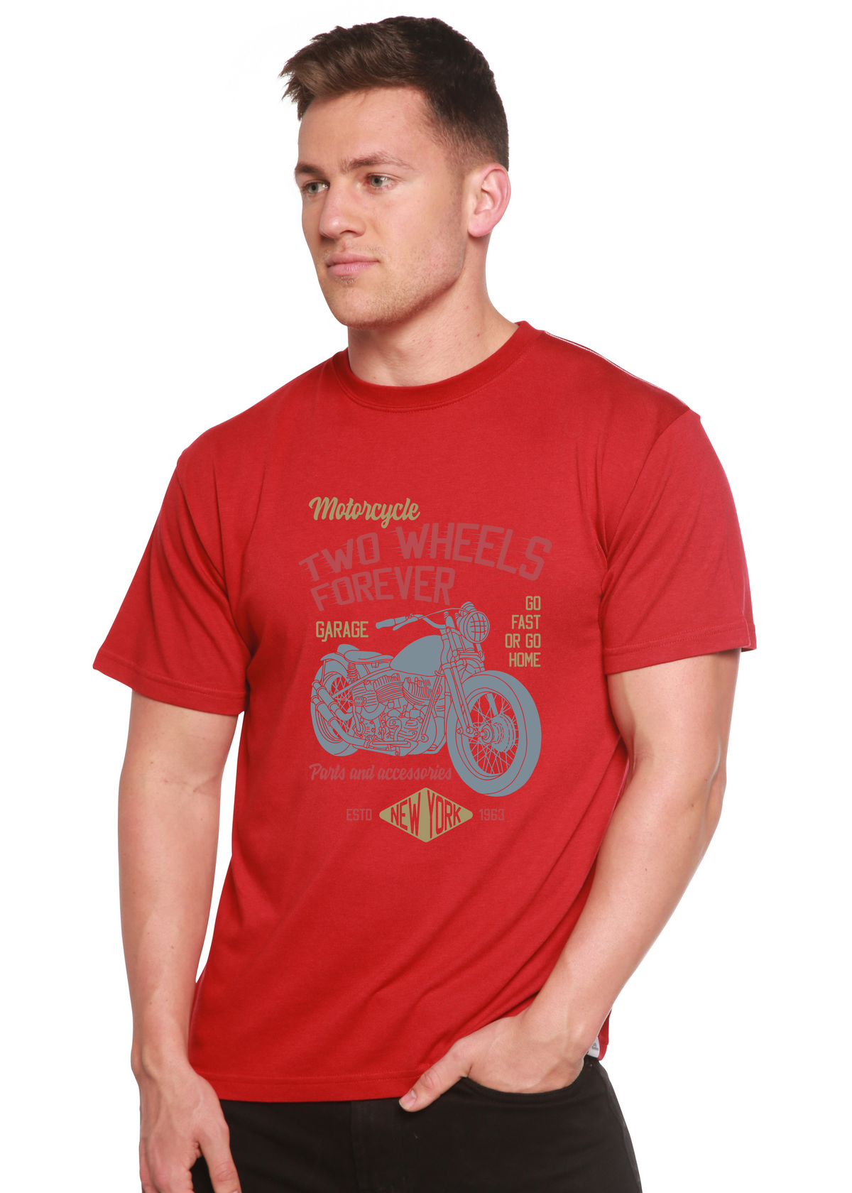 Two Wheels Forever Men's Bamboo Viscose/Organic Cotton Short Sleeve Graphic T-Shirt Spun Bamboo