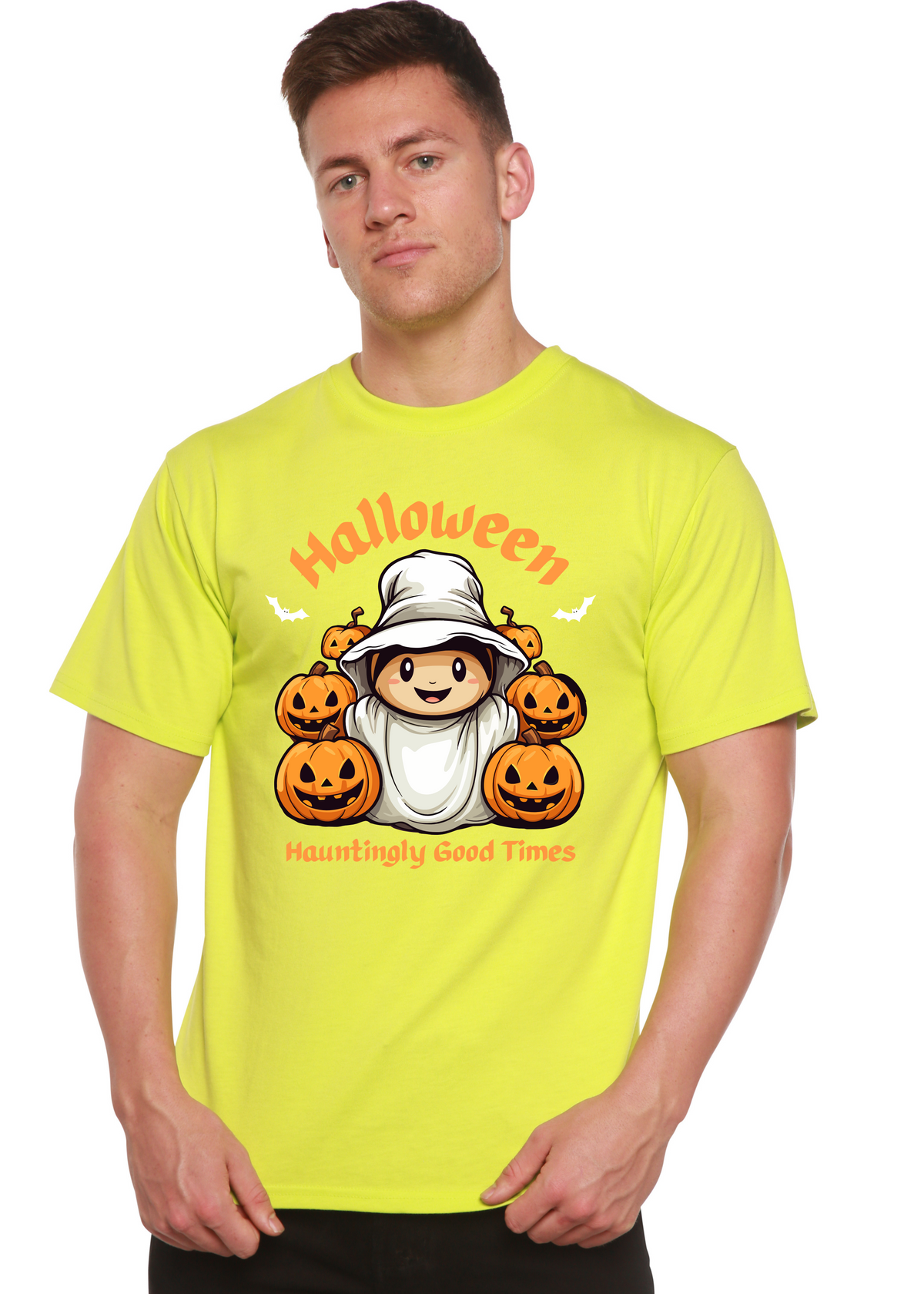 Halloween Hauntingly Good Times Day Men's Bamboo Viscose/Organic Cotton Short Sleeve Graphic T-Shirt Spun Bamboo