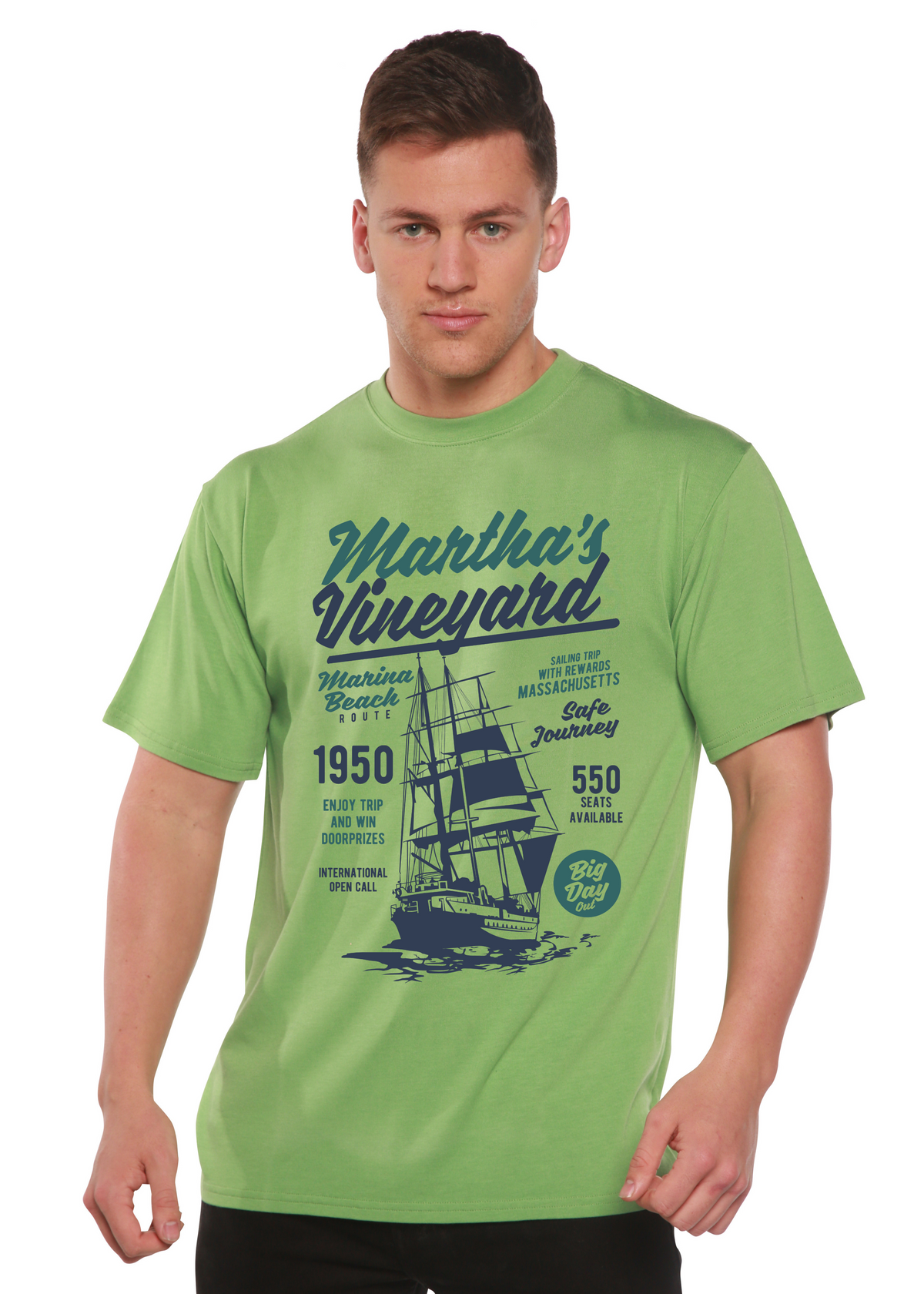 Martha's vineyard Men's Bamboo Viscose/Organic Cotton Short Sleeve Graphic T-Shirt Spun Bamboo